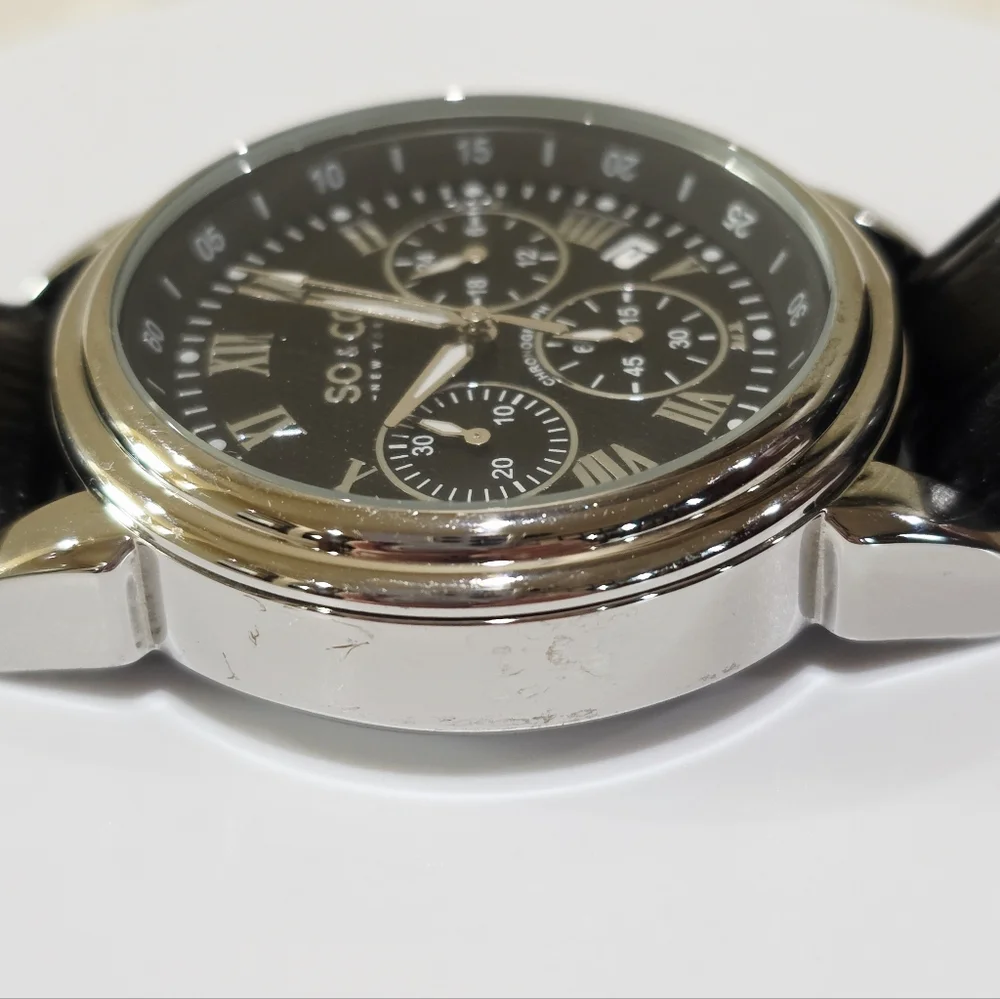 SO&CO New York Tribeca Chronograph Black Silver Sub Dial Men's Wrist Watch 5059